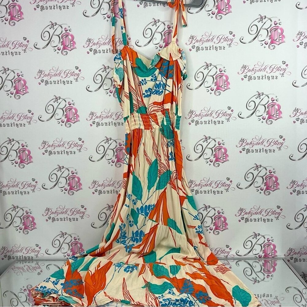 The style box dress tropical flowers flowy maxi long Floral Print Summer Dress